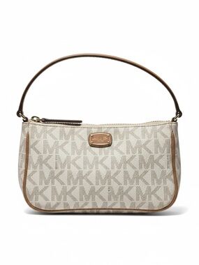 Michael Kors Cream Logo Monogram Shoulder Bag with Tan Trim